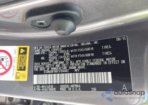 2015 Toyota Highlander Xle V6 z USA, uszkodzony, nr VIN 5TDKKRFH0FS104062